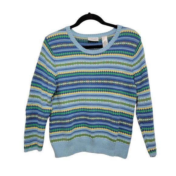 Liz Claiborne Fair Isle Sweater Villager 100% Cotton Large 626 - Picture 6 of 9